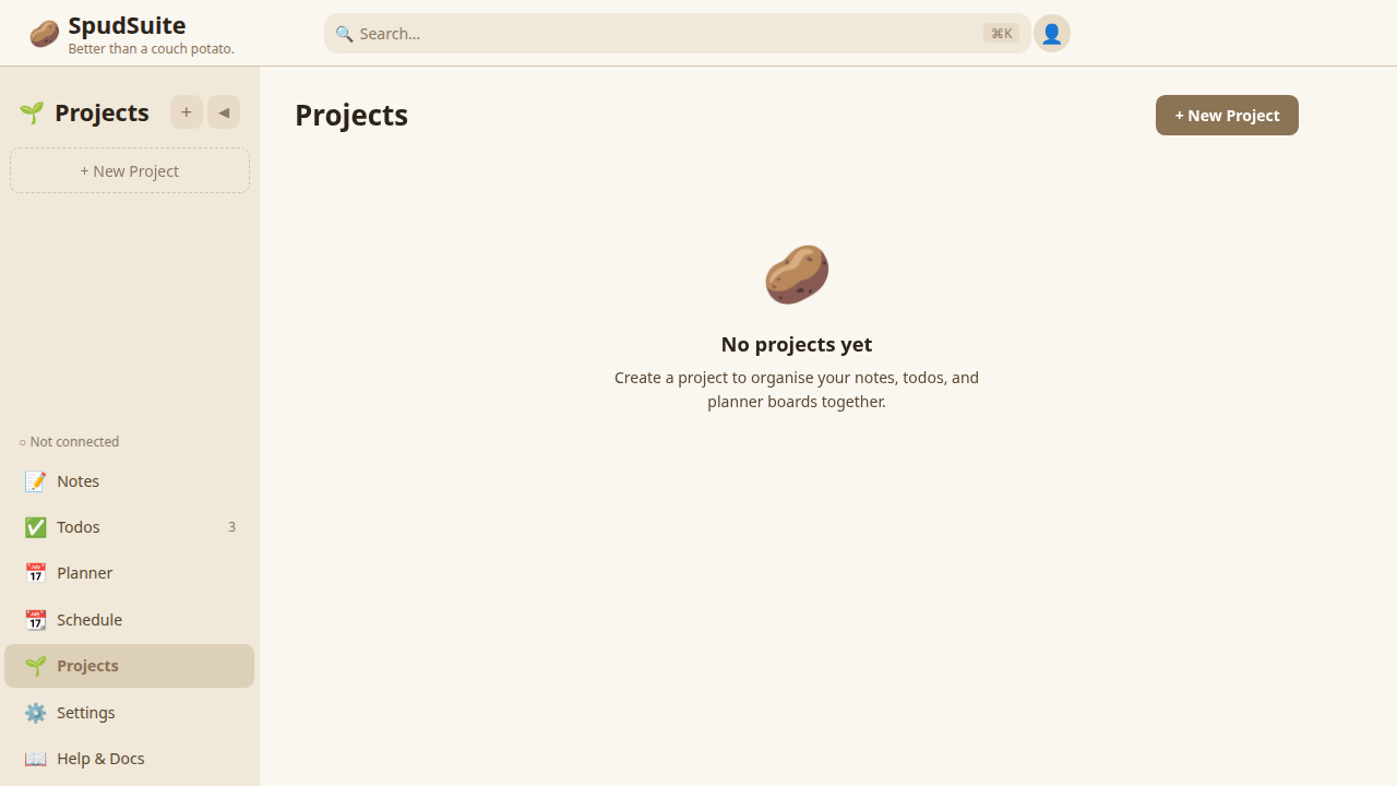 SpudSuite projects view