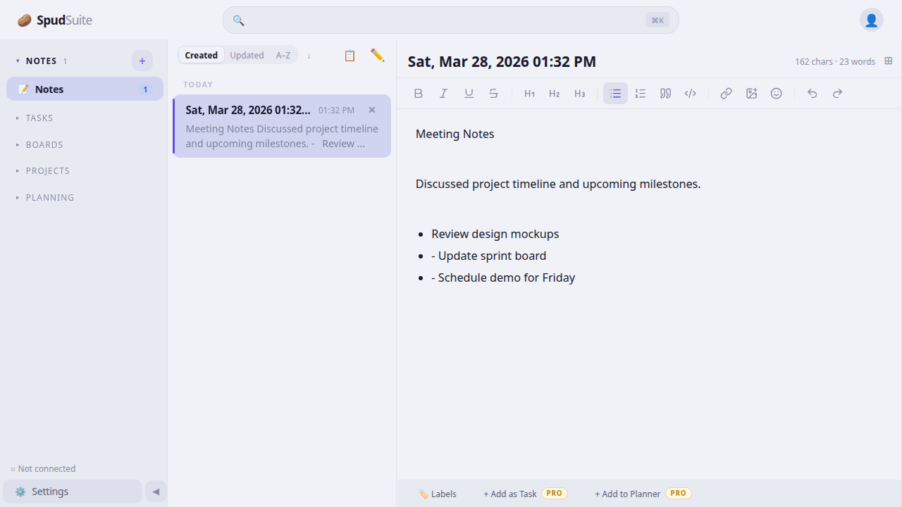 SpudSuite settings and theme selection